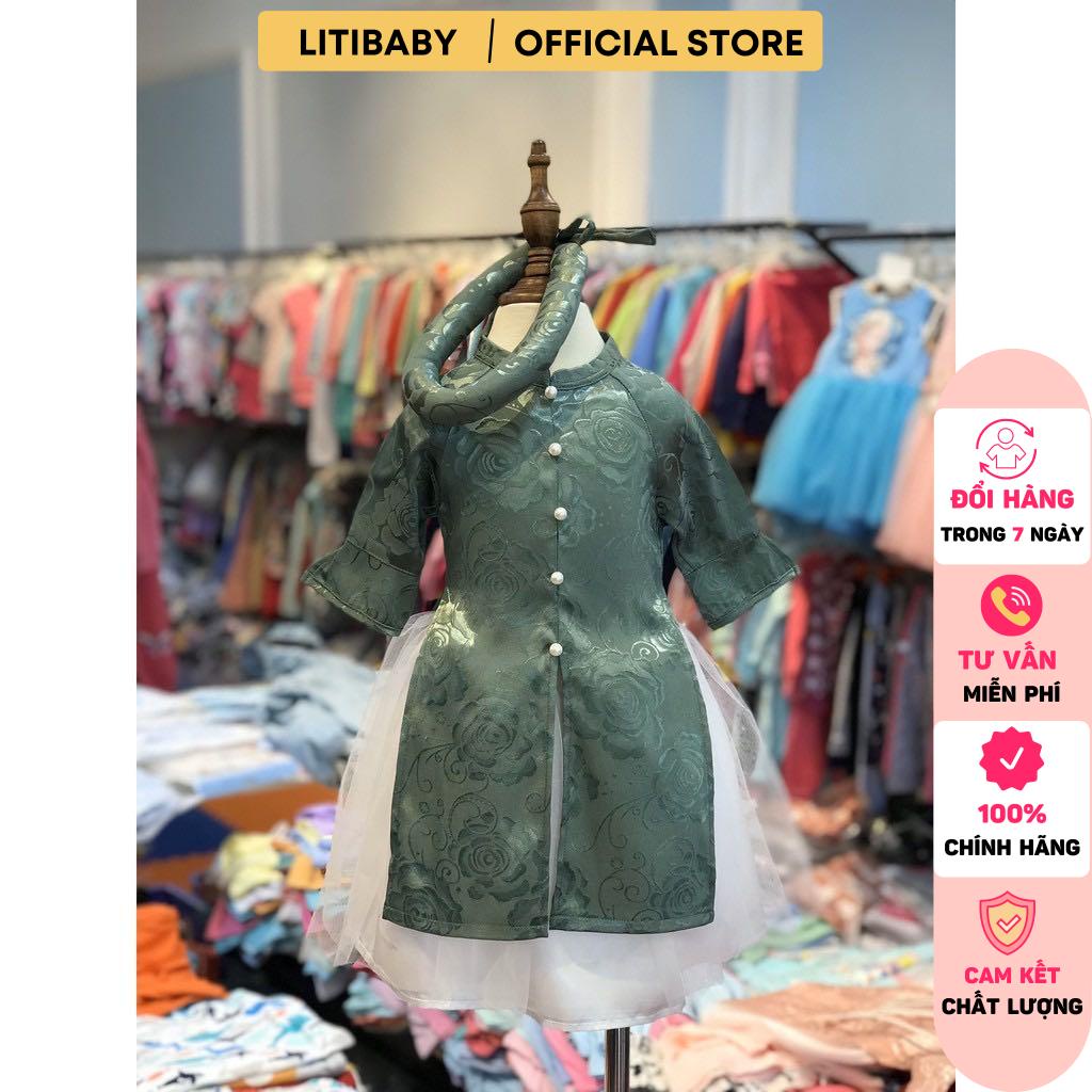 Áo dài đính hoa chân vay ren kèm mấn LITIBABY 2/8