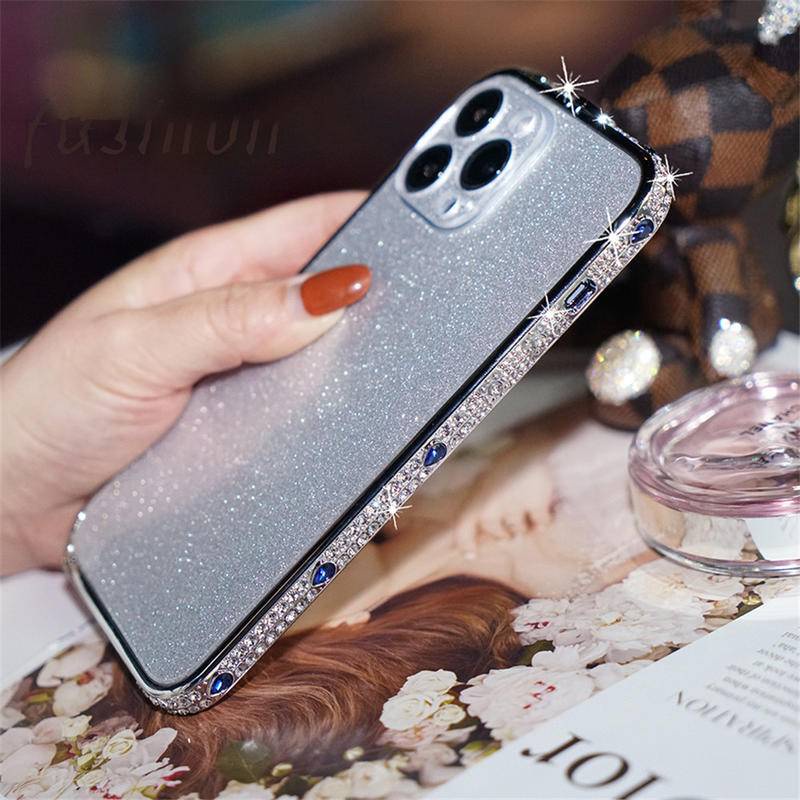Ốp Điện Thoại Viền Nhôm Đính Đá Giả Kim Cương Cho Iphone 13 12 11 Pro Max Iphone XS Max Xr X XS