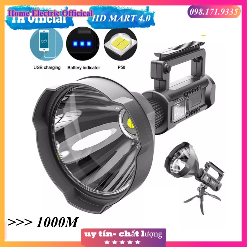 Đèn pin cầm tay siêu sáng chiếu xa 1000m W591 đèn pin siêu sáng công suất lớn kiêm sạc dự phòng - Giá tốt chỉ hôm nay