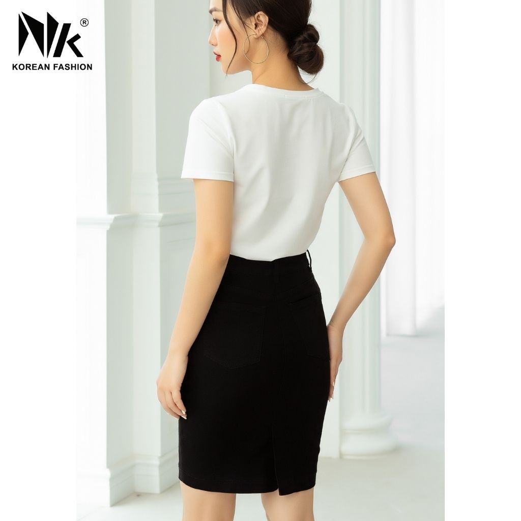 Chân Váy Thiết Kế Công Sở NK FASHION Dáng Ôm Cạp Cúc Basic, Vải Jeans Nhập Hàn Mềm Mịn, Cao Cấp NKFCV2101007