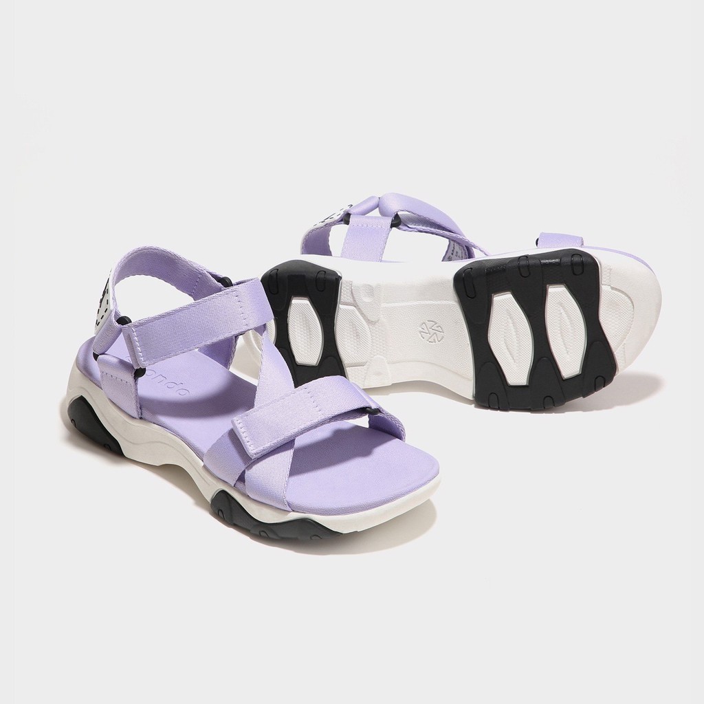 Giày Shondo Sandals Girly đế cao trắng phối đen quai tím lavender GIM0092