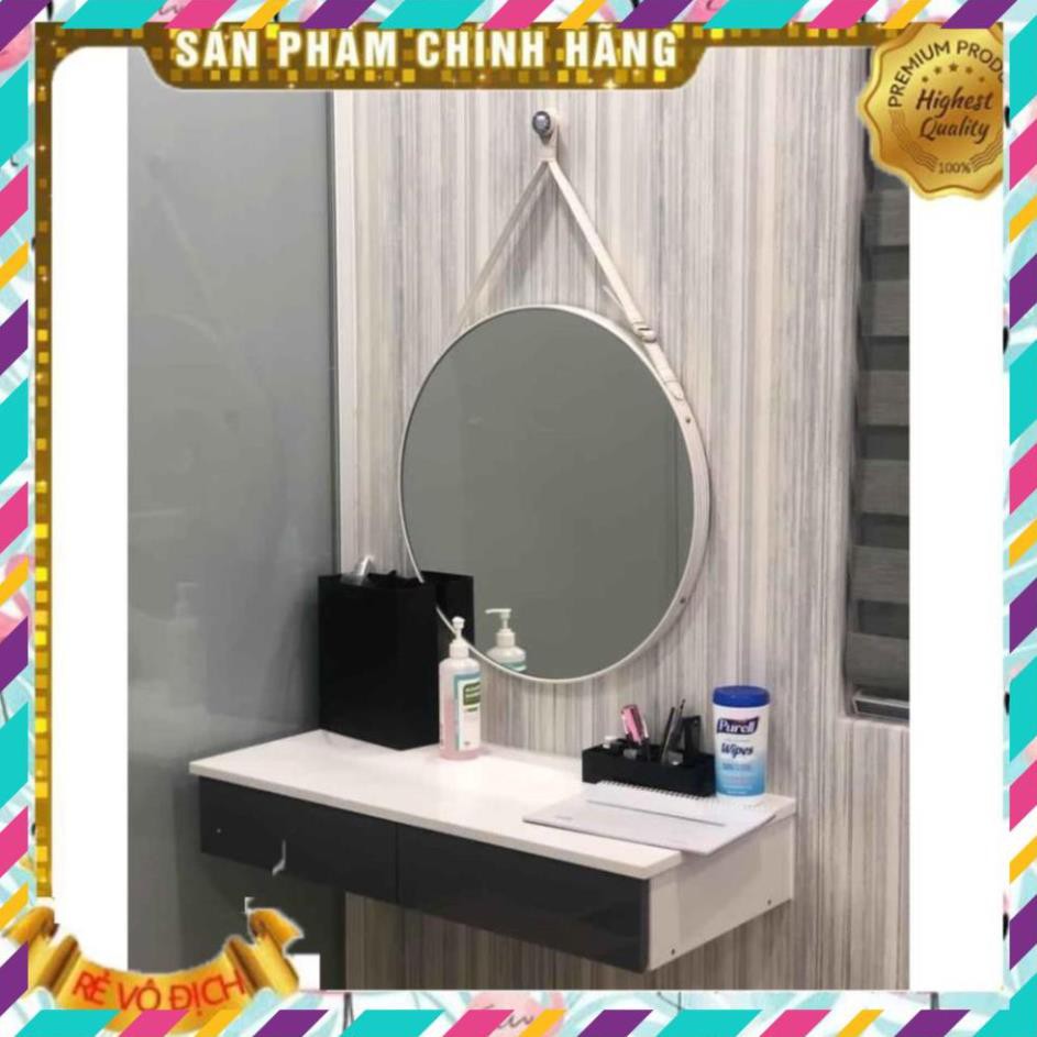 Gương Tròn Treo Tường Dây Da Cao Cấp , Dây Da Trắng, Mirror Decor 360, 089.88.999.44