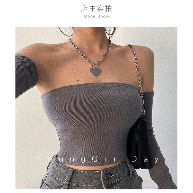 DUNEA Áo lửng trễ vai phối ống tay dài quyến rũ thời trang dành cho nữ