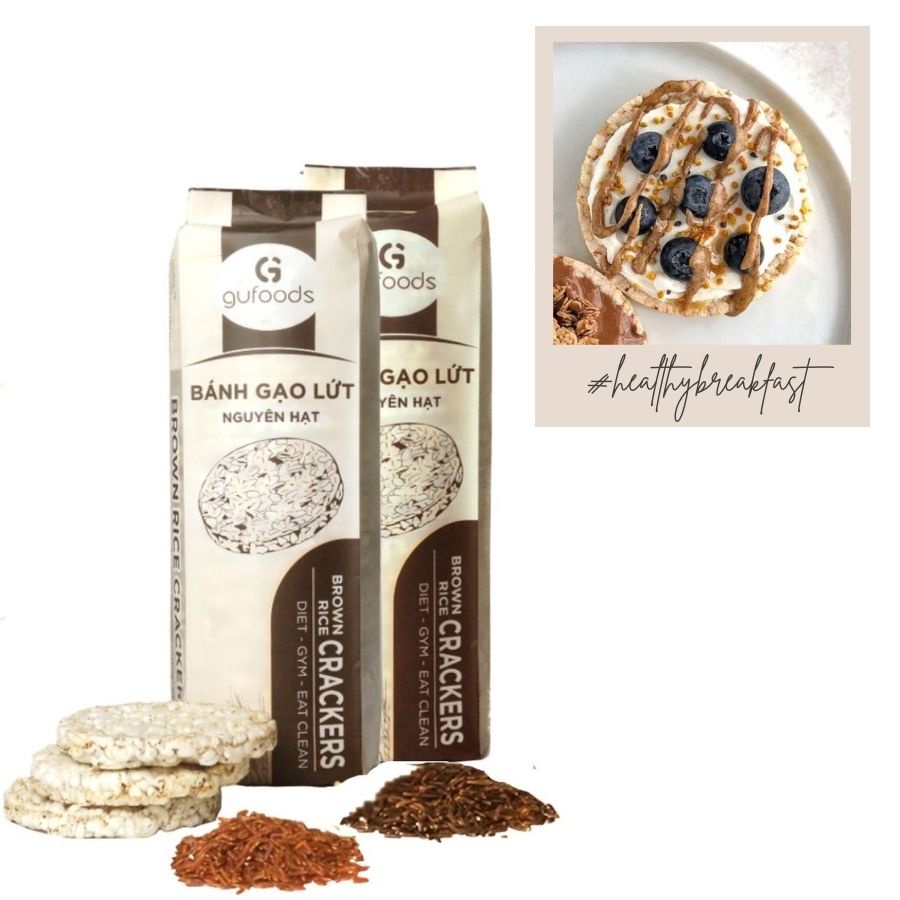Combo 2 gói Bánh gạo lứt ăn kiêng GUfoods (mỗi gói 170g / 35g) - Tập gym, giảm cân, thực dưỡng, eat clean