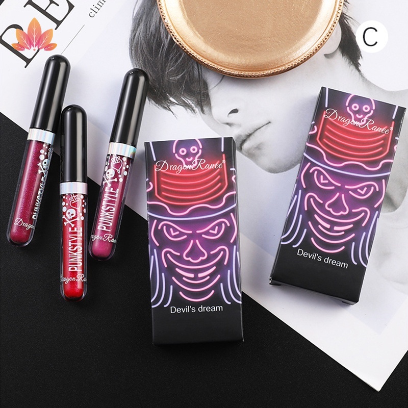 Set Son Môi Ba Màu Đen / Tím Sáng Bóng Không Dính Cốc JP5