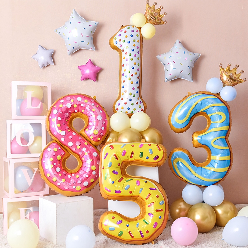 Bong bóng lá nhôm 32 inch hoa văn bánh donut độc đáo trang trí tiệc cưới / sinh nhật cho bé