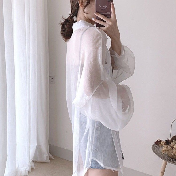 Áo Sơ Mi Voan Mỏng Xuyên Thấu Tay Dài Chống Nắng Phong Cách Mùa Hè Mới Cho Nữ