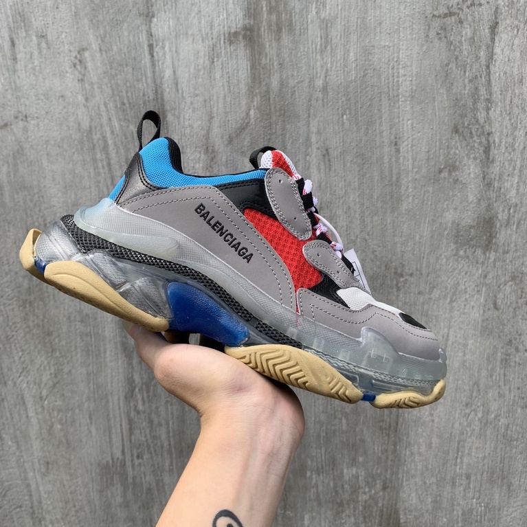 Giày Sneaker Nam Nữ Balen Triple S Đế Khí Xanh Đỏ