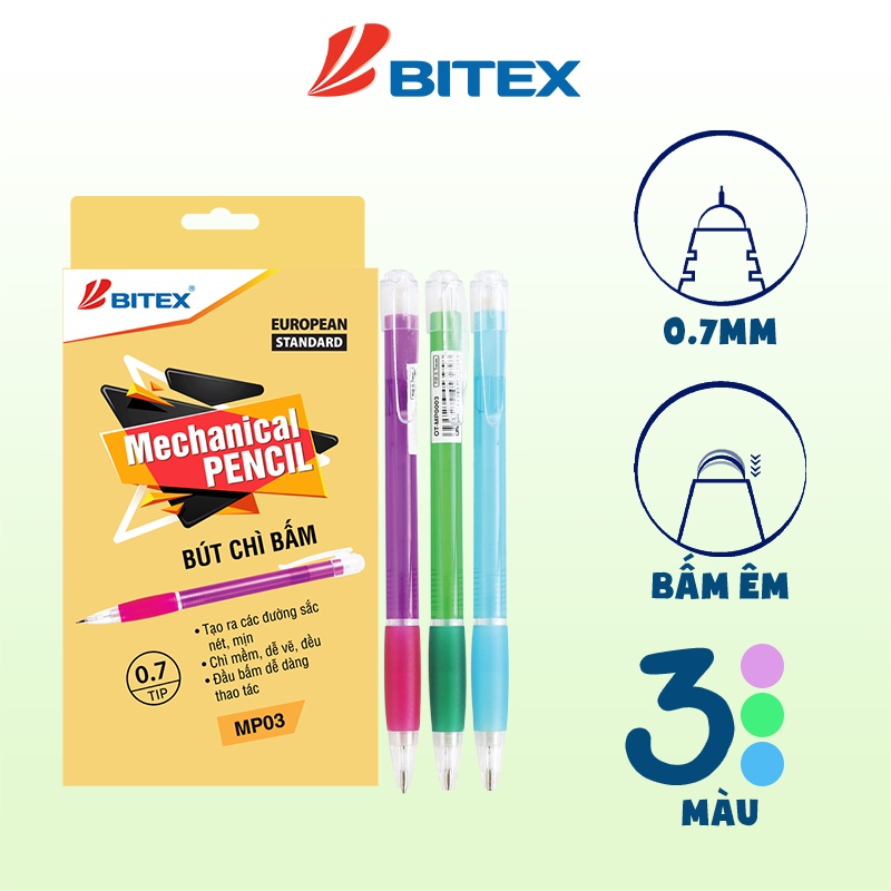 Bút chì bấm Bitex MP03 (0.7mm) Thân nhựa trong