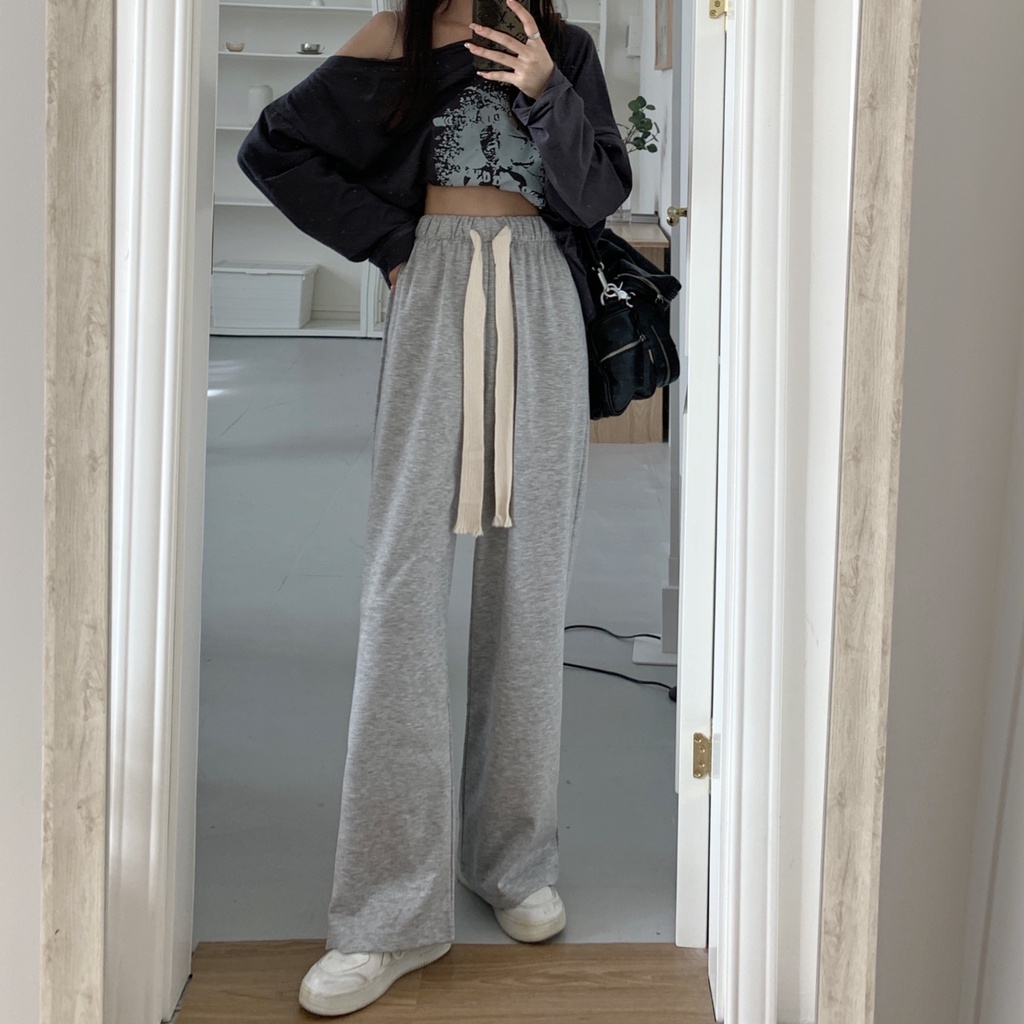 Quần dài XIAOZHAINV ống rộng lưng cao dây rút thời trang mùa hè năng động dành cho nữ