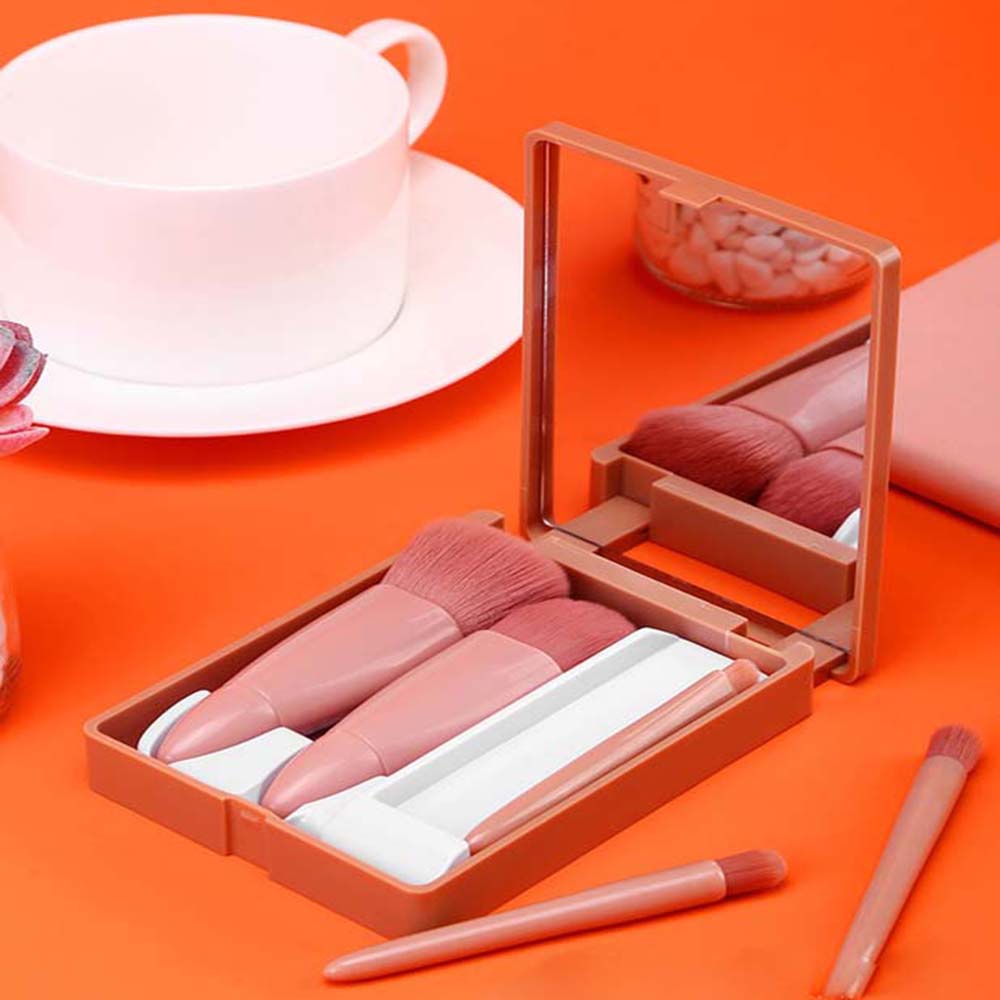 [Hàng mới về] Set 5 cọ trang điểm phấn phủ phấn má hồng phấn nền lông mềm nhỏ gọn có gương đa năng
