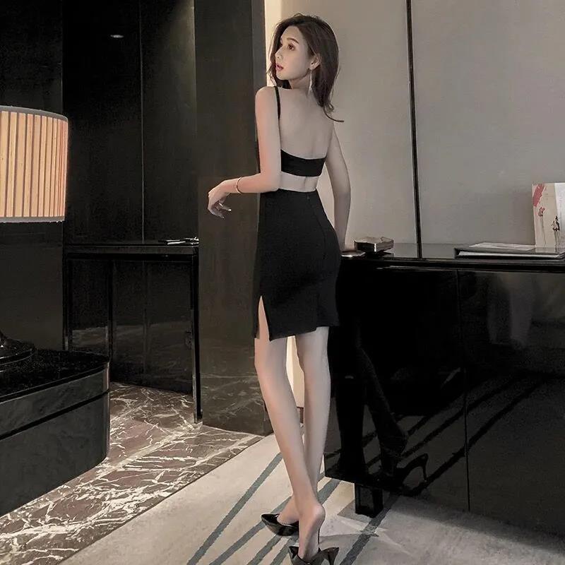 Mới Đầm Hai Dây Hở Lưng Xẻ Tà Quyến Rũ Thời Trang Cho Nữ