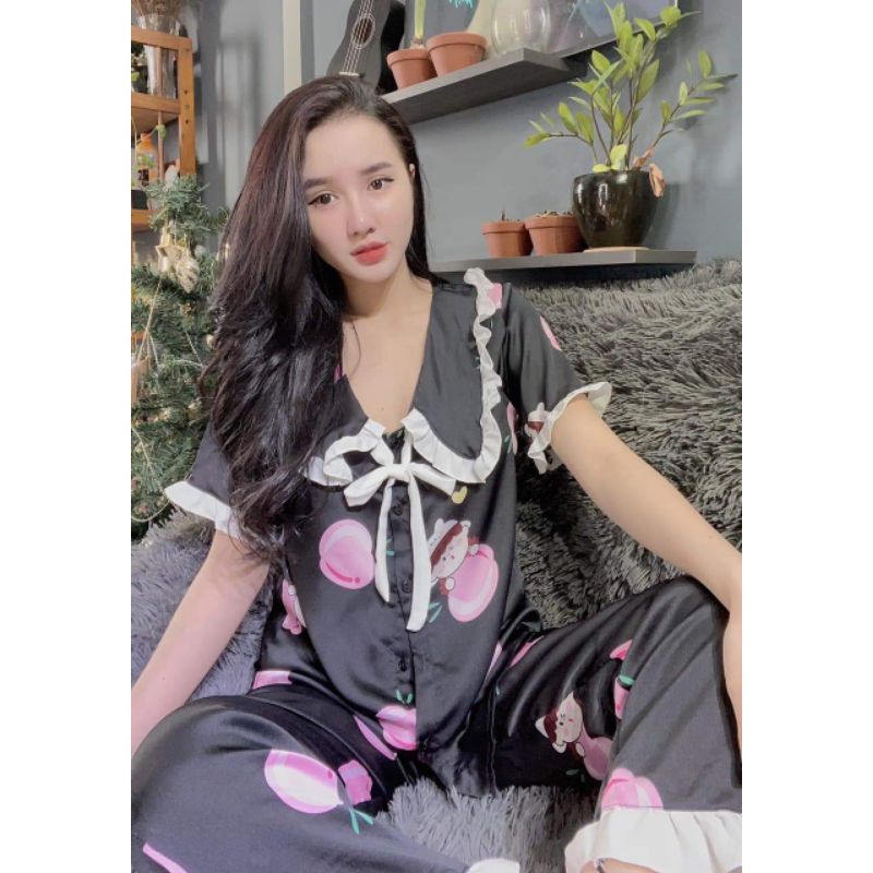 Đồ ngủ pijama 🌸 FREESHIP 🌸 Pijama tiểu thư lụa satin quảng châu, hình chụp thật