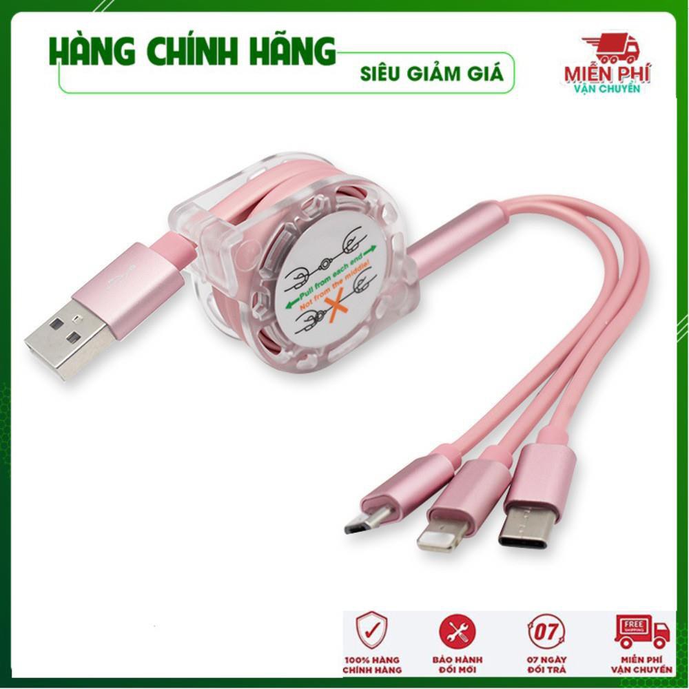 Cáp Sạc 💖FREESHIP💖 Giảm 5K Khi Nhập Mã [DUCBKM5K] Cáp sạc 3 đầu dây rút đa năng