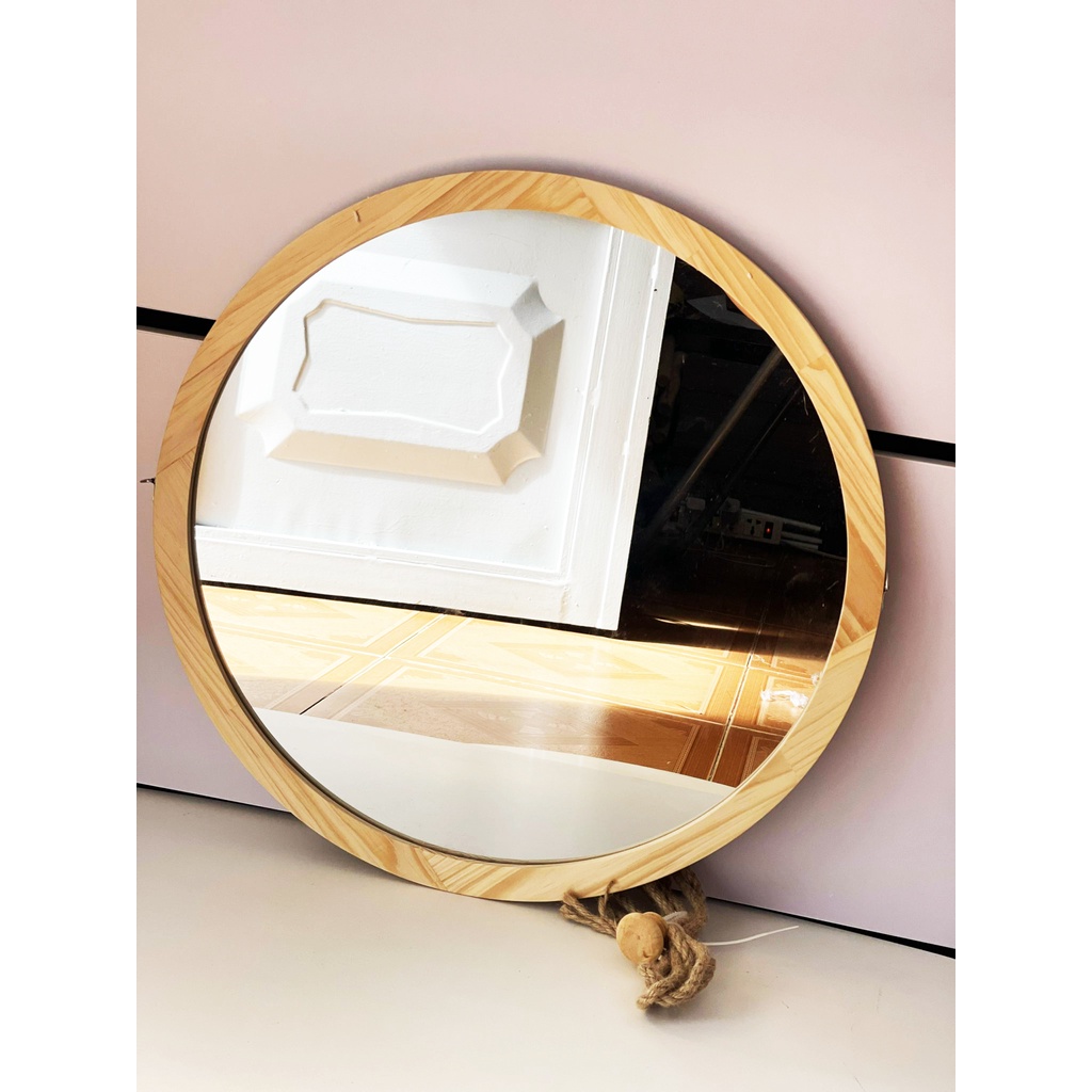 Gương tròn treo tường vền gỗ thông ⭐RẼ NHẤT SHOPEE⭐ Gương treo tường nhà tắm , bàn trang điểm , phòng ngủ cao cấp D50