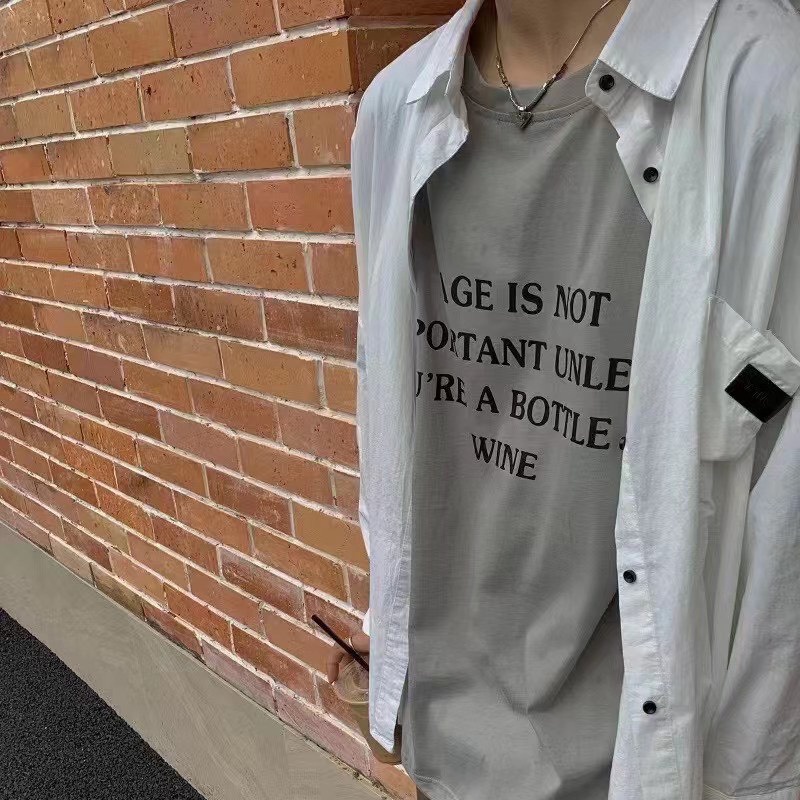 Áo thun nam nữ 3158 tay lỡ form rộng in chữ chất cotton hàng Quảng Châu ANDOSA AT10