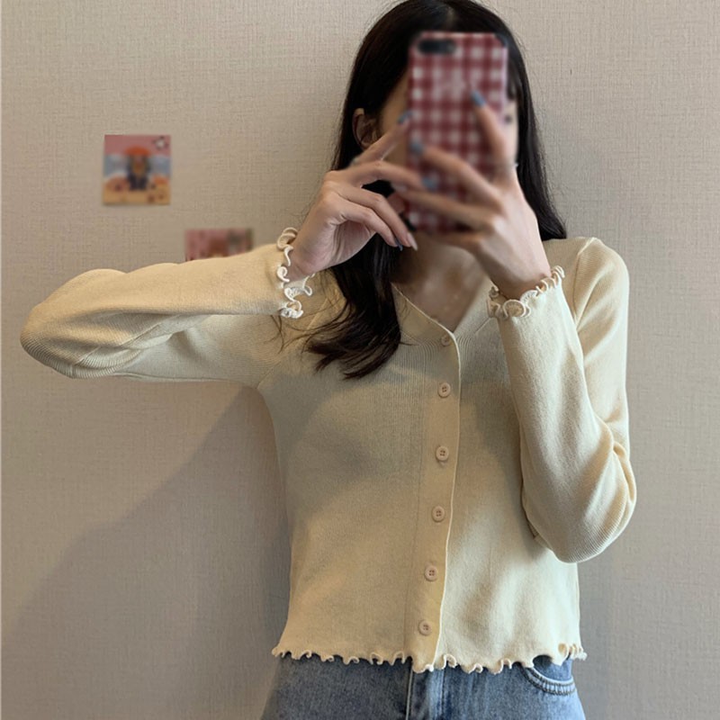 Áo Khoác Cardigan Dệt Kim Cổ Tim Xinh Xắn Cho Nữ