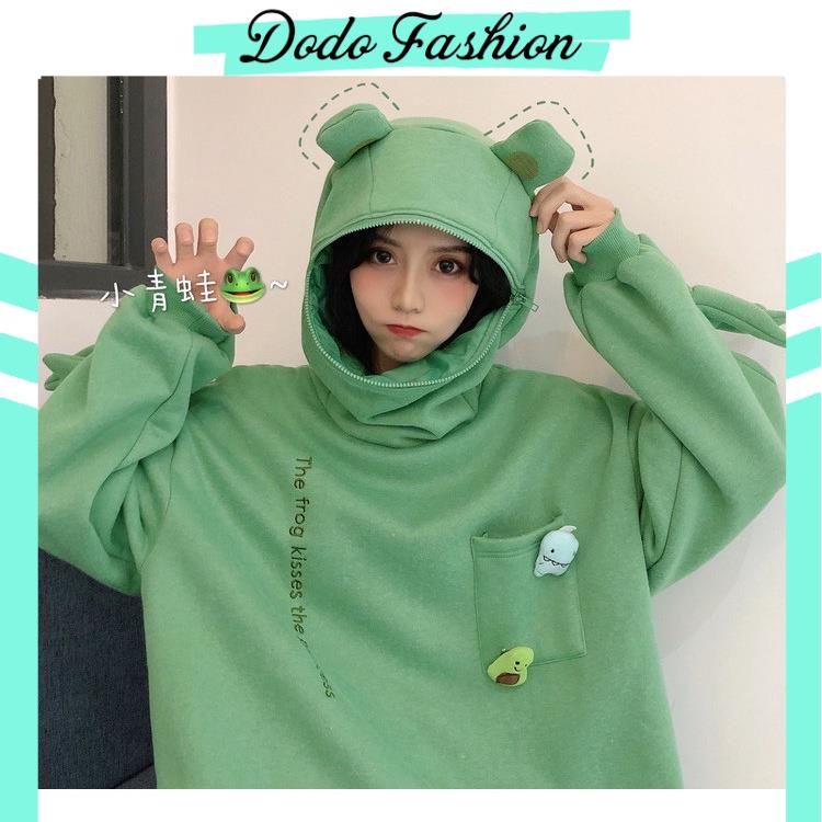 🐸SALE🐸Áo Hoodie Ếch khoá miệng cực xinh, áo khoác nam nữ thu đông xinh xắn hot hit