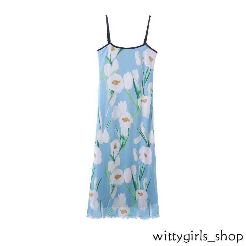 Wittygirls_shop | Đầm Dáng Dài Ôm In Hoa Thời Trang Quyến Rũ Cho Nữ