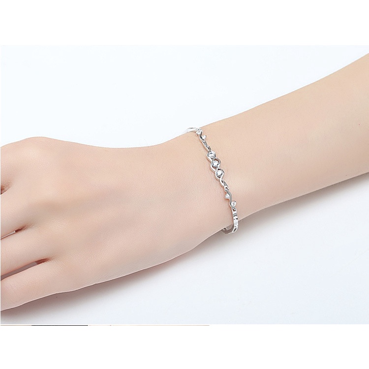 Lắc Tay Bạc Ý S925 Thiết Kế Lượn Sóng Đính Đá Thời Trang BNLT-05 Bảo Ngọc Jewelry