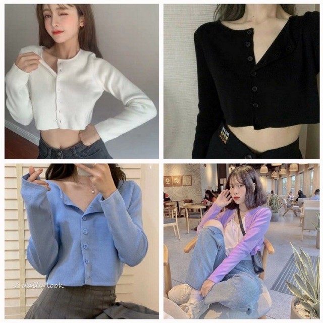 Áo Croptop YAN Cổ Tim Tay Dài Phối Khuy Unisex (7 MÀU)