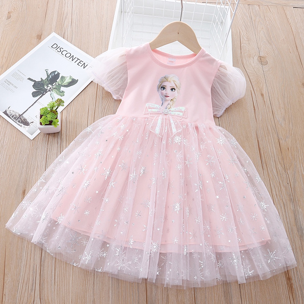 Đầm Hóa Trang Công Chúa Elsa Phối Lưới Tay Ngắn Cho Bé Gái