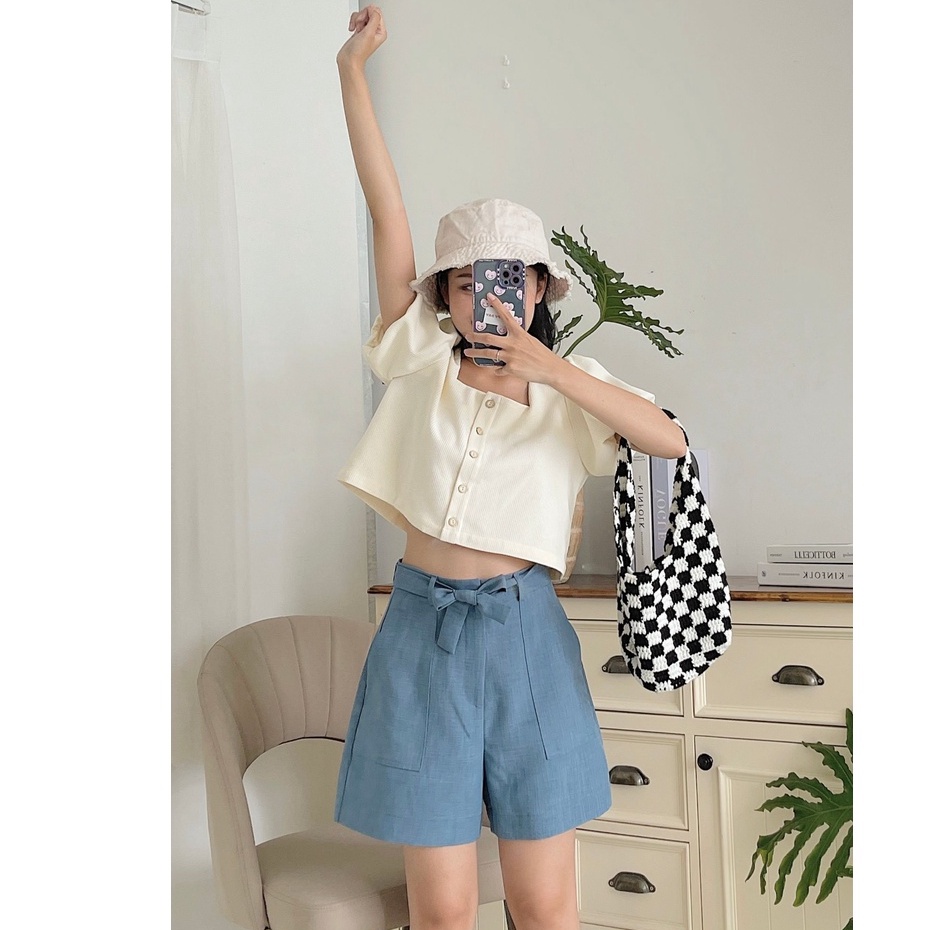 Quần short nơ eo nữ nhiennhienvintage BQ51