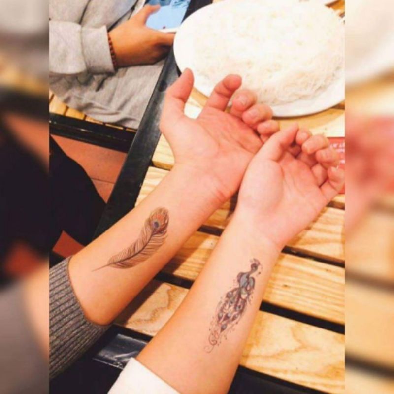 Hình xăm lông vũ, lông công, công x250. Xăm dán tatoo mini tạm thời, size <10x6cm