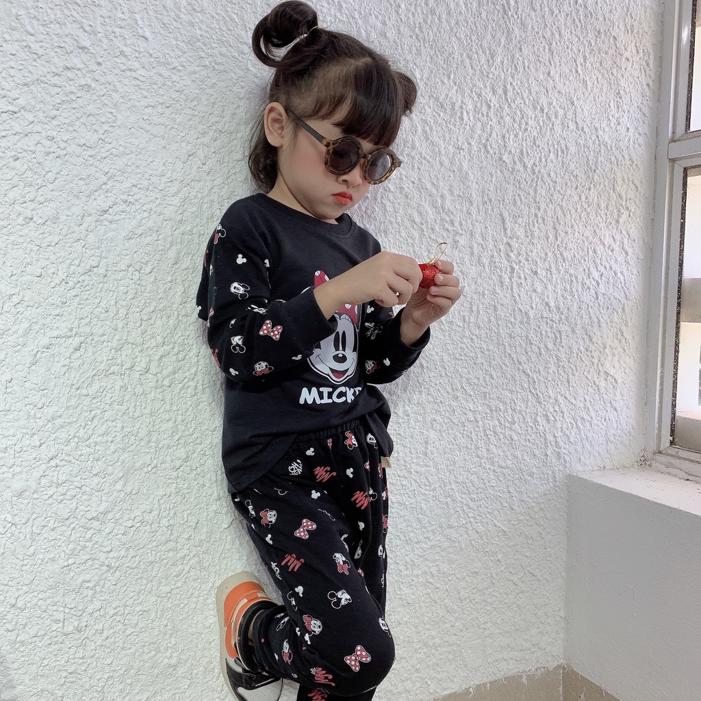 Bộ cotton dài tay bé gái hoạ tiết xinh xắn, set thu đông tay dài hàng đẹp