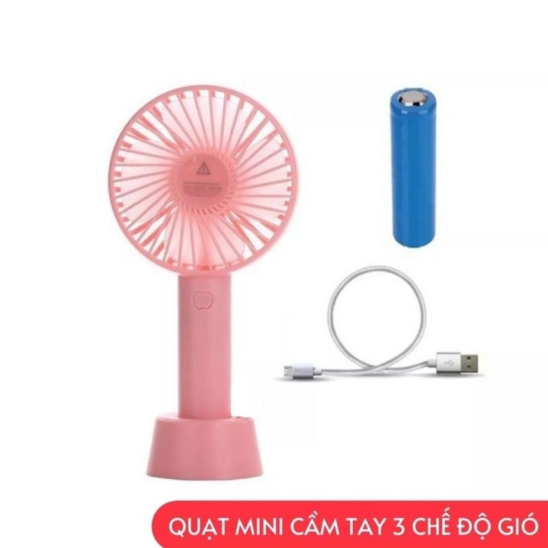 Quạt Mini Cầm Tay Tích Điện 3 Chế Độ Gió Có Chân Đế [Hàng Chuẩn] Quạt Sạc Tích Điện USB Mini Fan -Kèm Dây Sạc, Pin, Đế