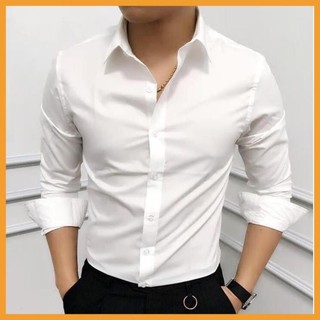 ( XẢ KHO 1 NGÀY ) Áo sơ mi nam dài tay Hàn Quốc dáng ôm sơ mi nam trắng cổ bẻ vải lụa thái chống nhăn chống xù