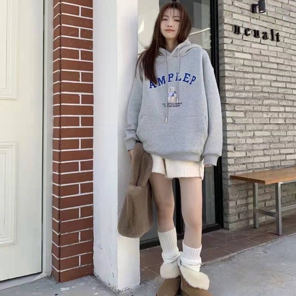 Áo hoodie ZHELIHANGFEI dáng rộng họa tiết chữ và gấu thời trang cá tính dành cho nữ