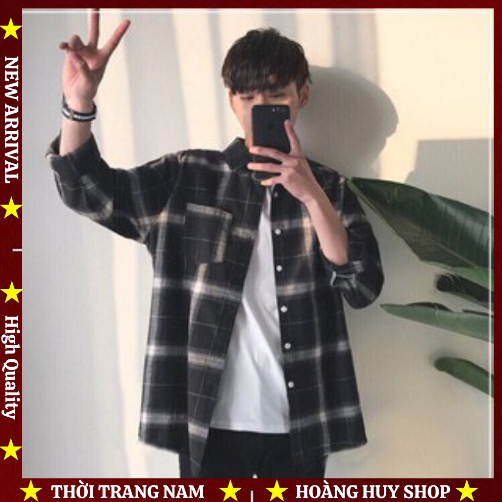 Áo Khoác Sơ Mi Nam H&H-KSM1 Unisex Phối Sọc Caro, Full 2 màu cơ bản