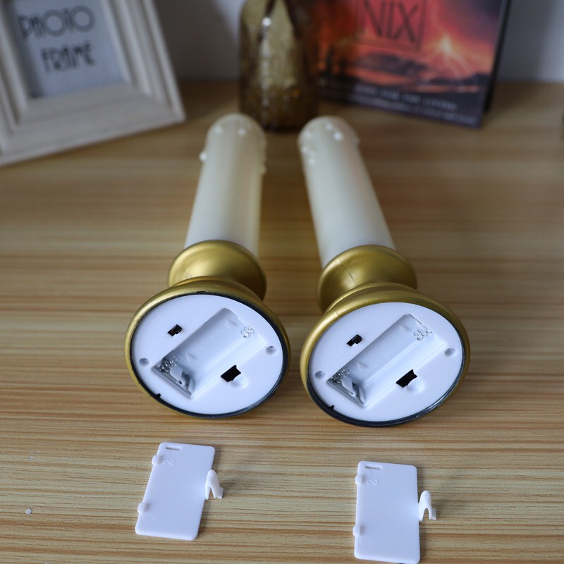 Nến Điện Tử chân đế vàng, kèm sẵn chân nến đường kính 4cm trang trí bàn tiệc,để ban thờ