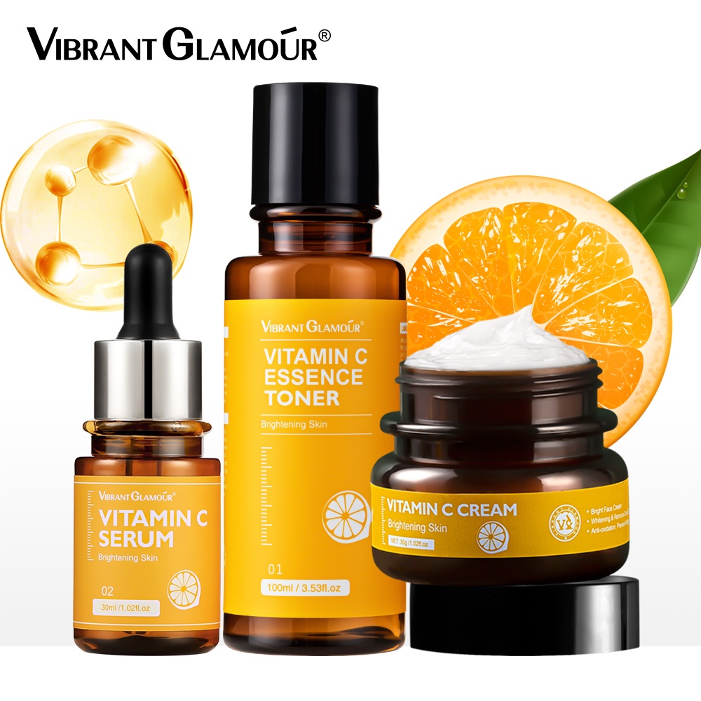 Bộ 3 Sản Phẩm Gồm Serum Vitamin C + Serum Dưỡng Da Mặt + Serum Làm Mờ Vết Thâm Làm Mờ Vết Thâm Giảm Tàn Nhang Dưỡng Ẩm Làm Sáng Da VIBRANT GLAMOUR