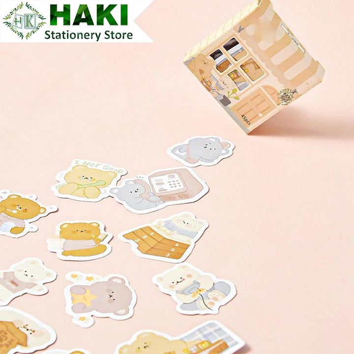 Sticker cute hàn quốc đáng yêu HAKI, hình dán sticker cute 45 miếng dán trang trí sổ dễ thương ST37