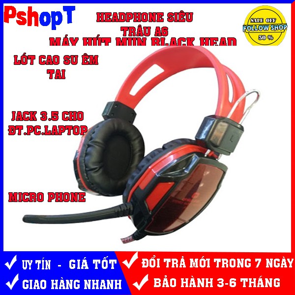 TAI NGHE CHỤP TAI HEADPHONE SIÊU TRÂU A6 - DÂY 3.5 CHO ĐIỆN THOẠI,MÁY TÍNH,LAP TOP