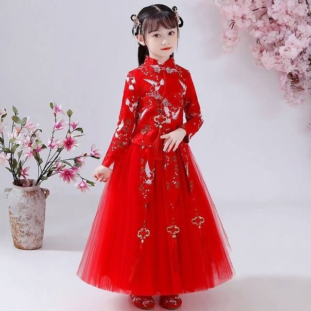 Đầm sườn xám cách tân thời trang mùa thu cho bé gái 10 tuổi