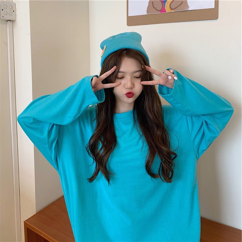 Áo Thun Trơn Dáng Rộng Tay Dài Thoải Mái Cho Nữ | BigBuy360 - bigbuy360.vn