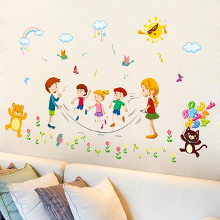 Decal dán tường bé nhảy dây