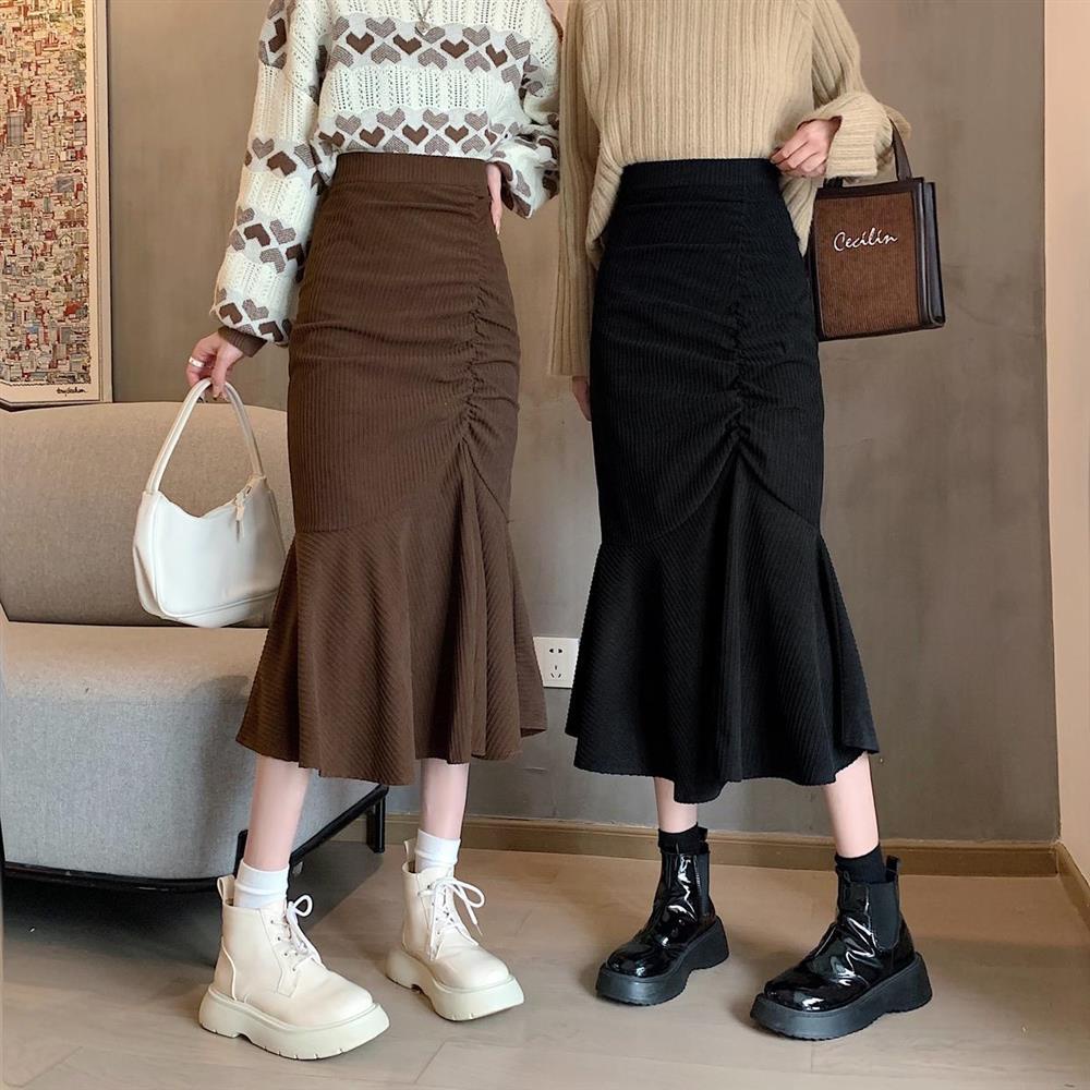 Chân váy COZOKC đuôi cá lưng cao xếp ly thời trang
