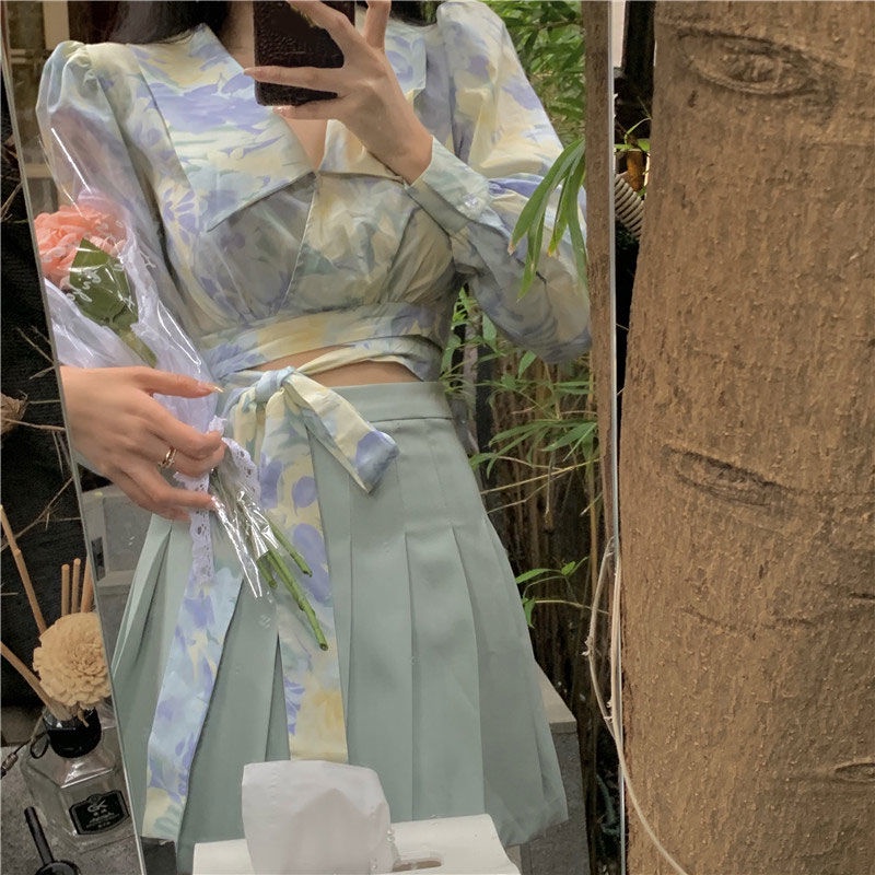 Áo sơ mi tay dài cổ chữ V phong cách Hàn Quốc thời trang trang nhã mùa hè cho nữ