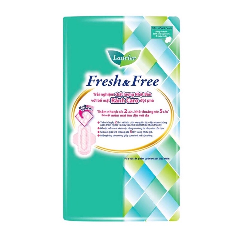 Băng vệ sinh Laurier Fresh&amp;Free Siêu Mỏng Cánh 22cm (20 miếng)