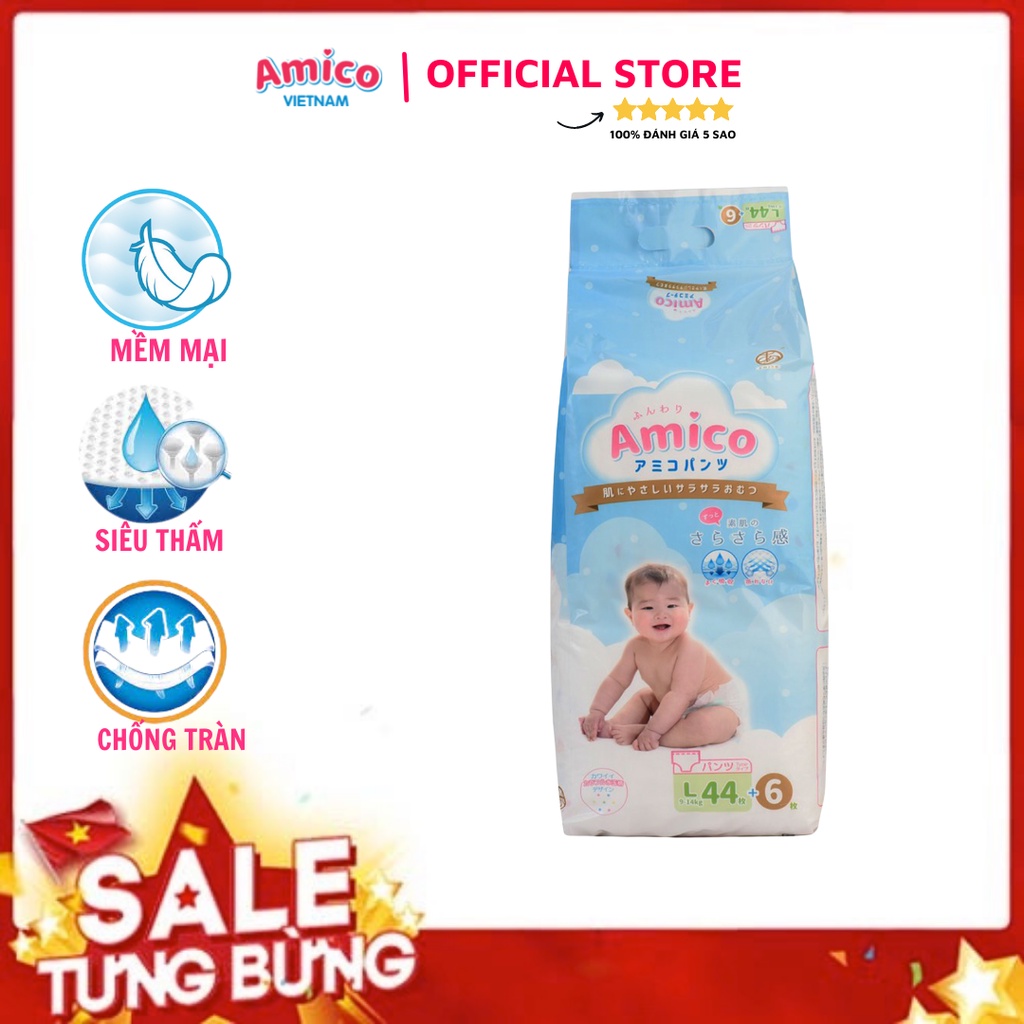 Bỉm - Tã quần Amico combo 2 gói size L 44 + 6 miếng (Cho bé 9 - 14kg)