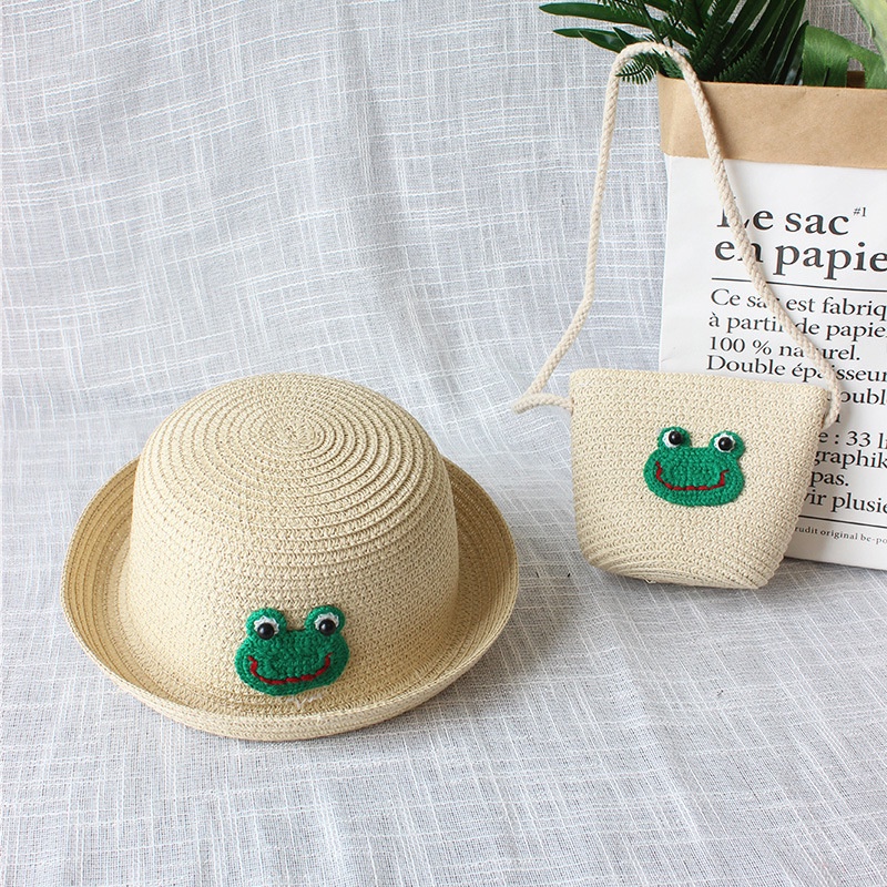 Mũ cói đi biển, set túi nón cói rộng vành đi du lịch chống nắng cho bé trai bé gái từ 2-8 tuổi