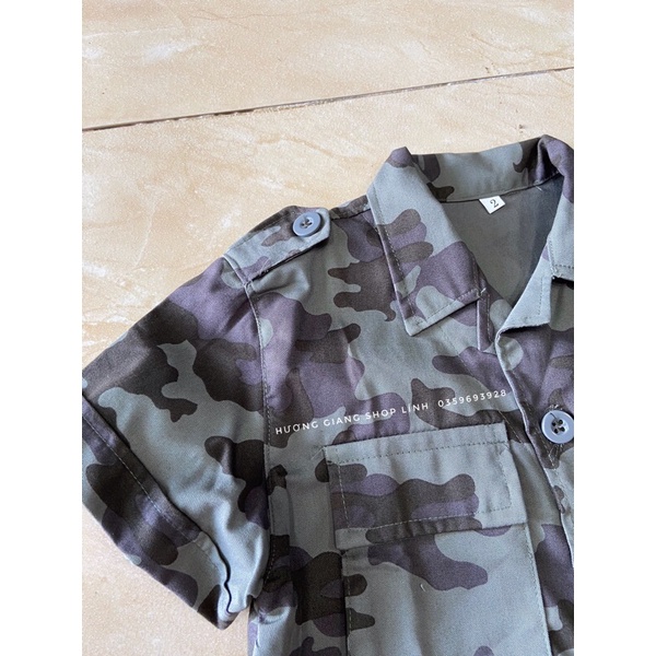 Set quần áo bé trai bé gái rằn ri thời trang lính