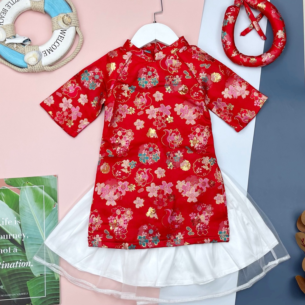 Áo dài gấm hồng kông bé gái PH229, thương hiệu litibaby