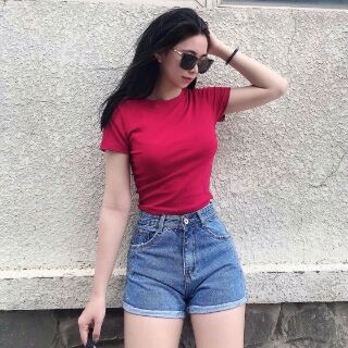 QUẦN SHORT JEANS TRƠN LƯNG CAO (100% ảnh thật)