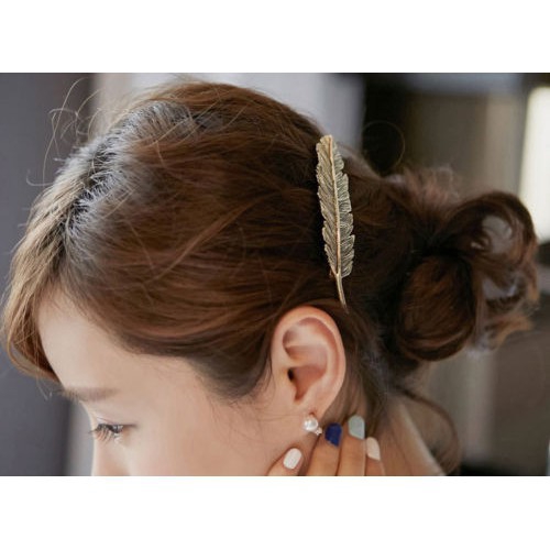 Kẹp tóc kim loại hình chiếc lá/lông vũ thời trang cổ điển cho nữ
