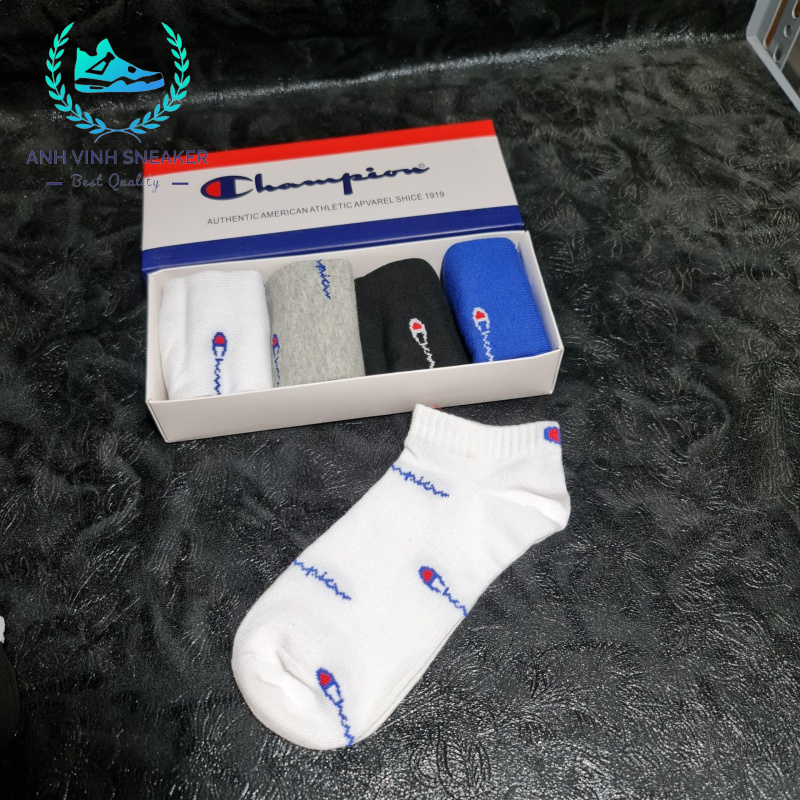 Tất Champion Cổ Thấp Nam Nữ Hộp 4 Đôi Nhiều Màu